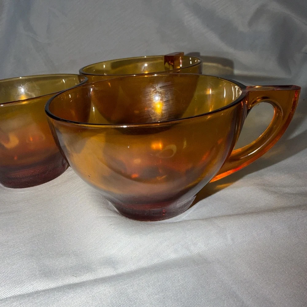 3 MCM Vintage Amber Glass Tea/Punch Cups - Picture 3 of 11